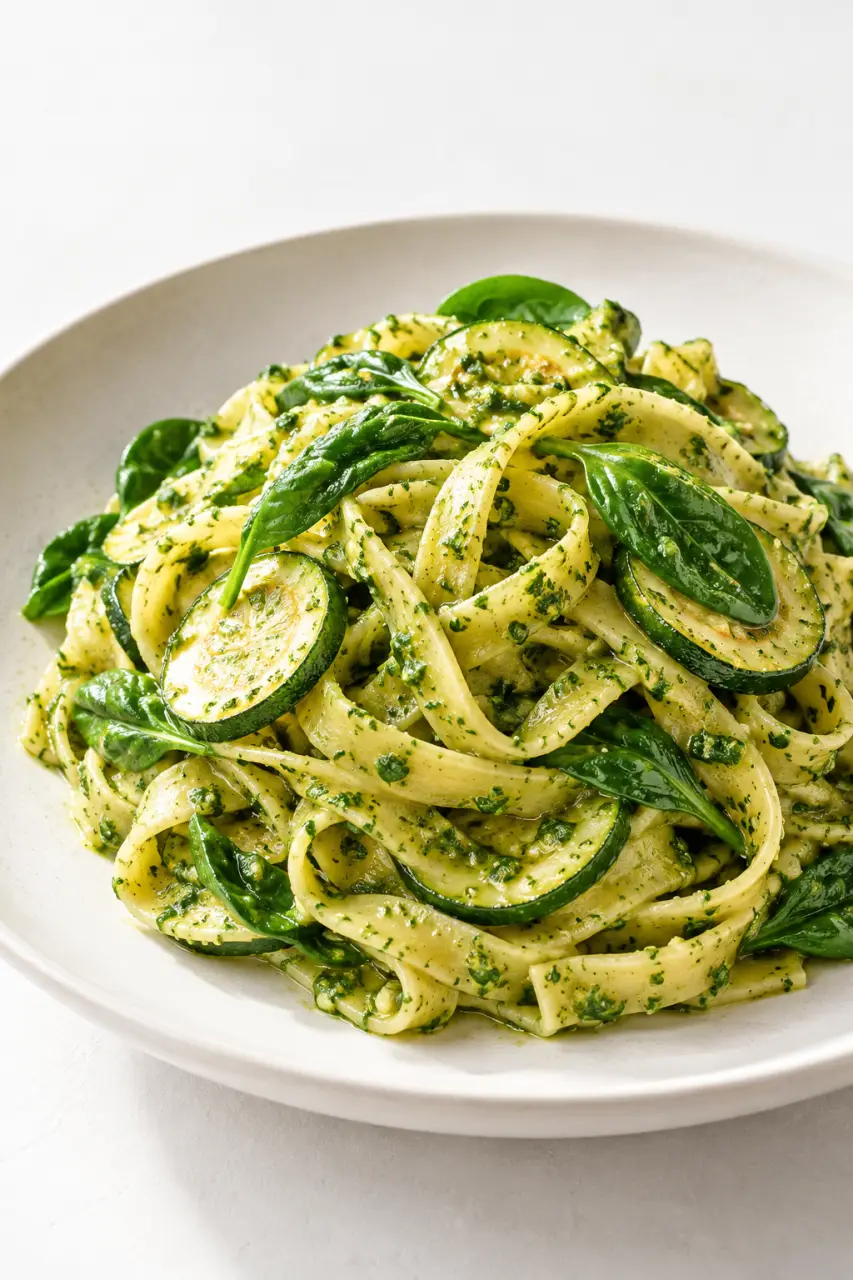 Tagliatelles recettes faciles au pesto, aux courgettes et aux épinards