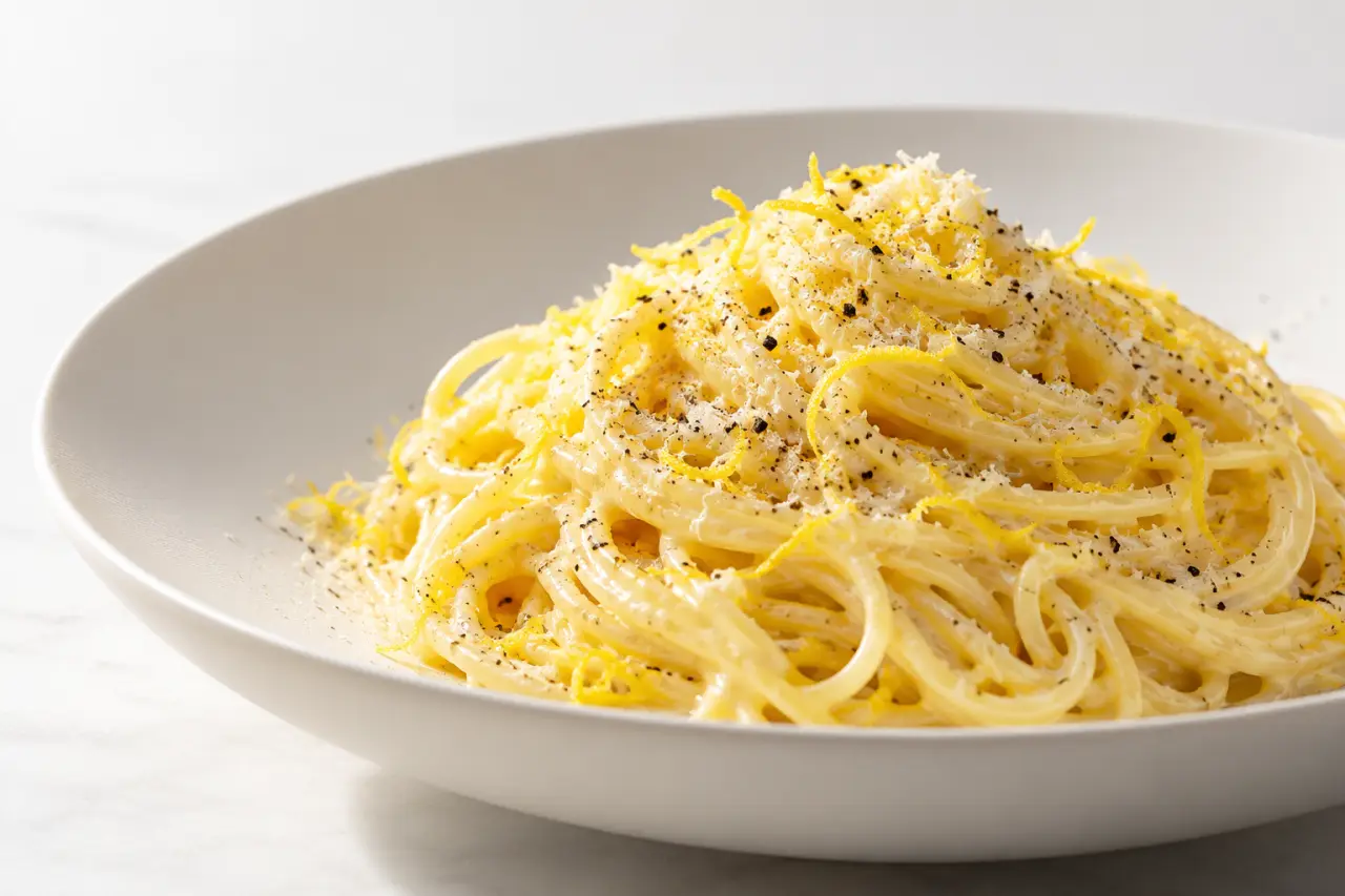 Pates au citron crémeuses au beurre et au parmesan avec zeste frais
