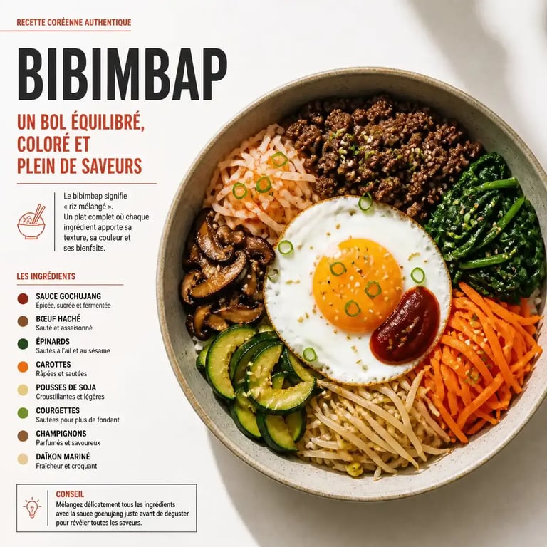 Recette coréenne de bibimbap dans un bol traditionnel