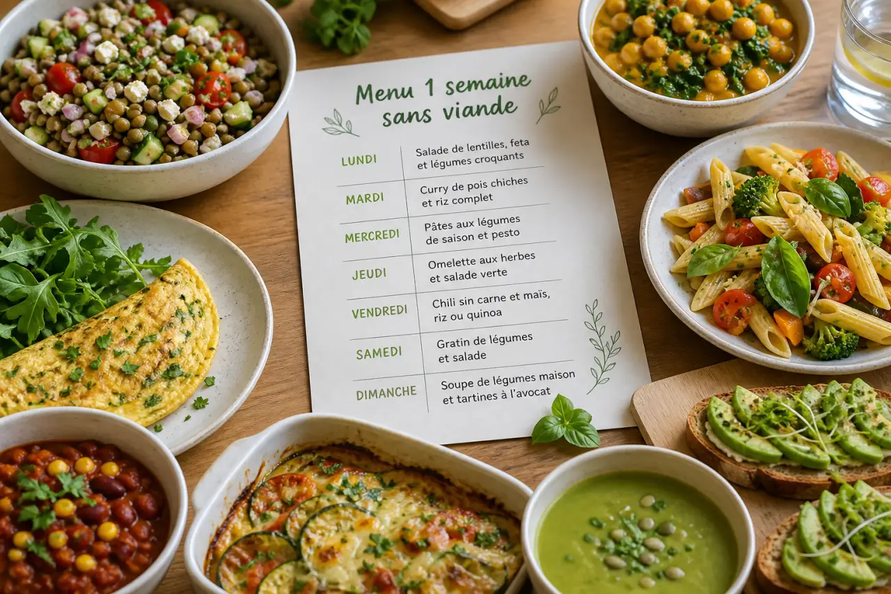 Menu 1 semaine sans viande, 7 jours de repas simples, équilibrés et familiaux