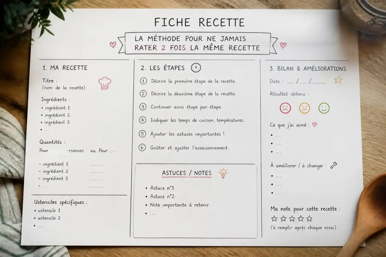 Fiche recette de cuisine : la méthode pour ne jamais rater deux fois la même recette