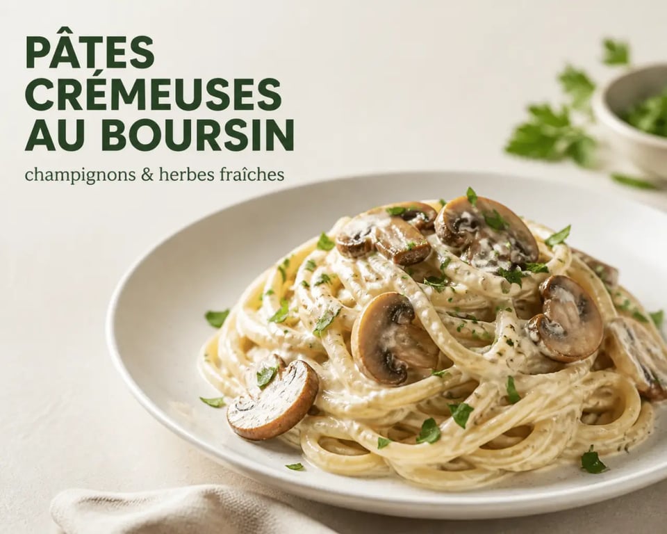 Recette boursin recettes cuisine de pâtes crémeuses servies dans une assiette dressée