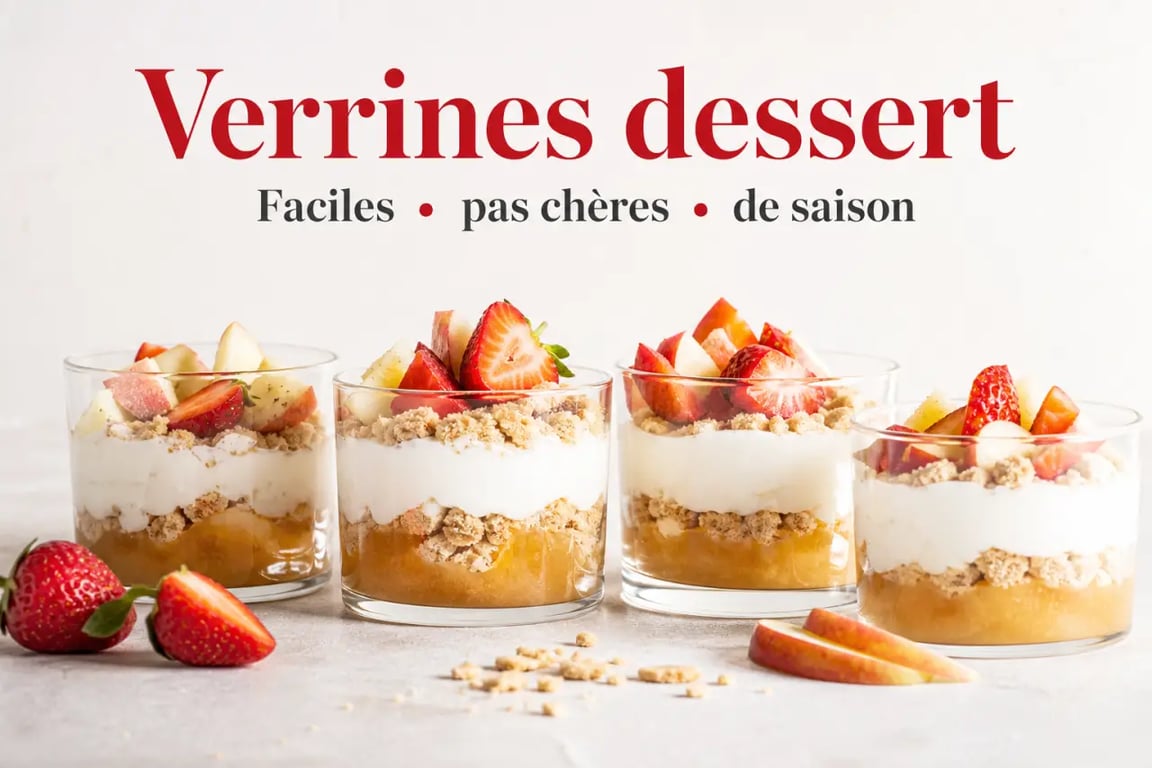 Verrine facile et pas cher dessert avec compote, yaourt et biscuits dans des verrines transparentes
