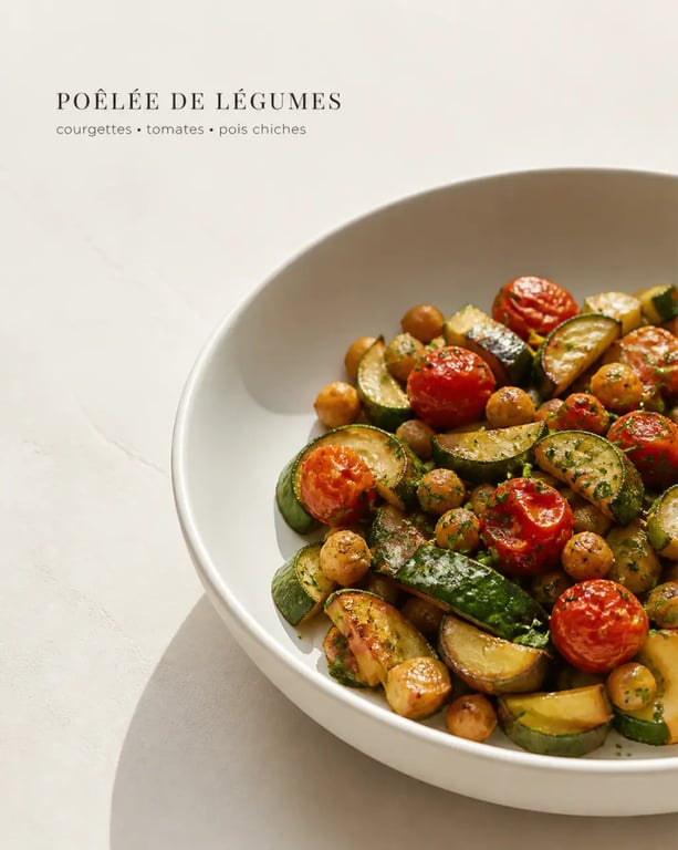 Recettes légumes faciles : poêlée de légumes colorée et gourmande servie en assiette