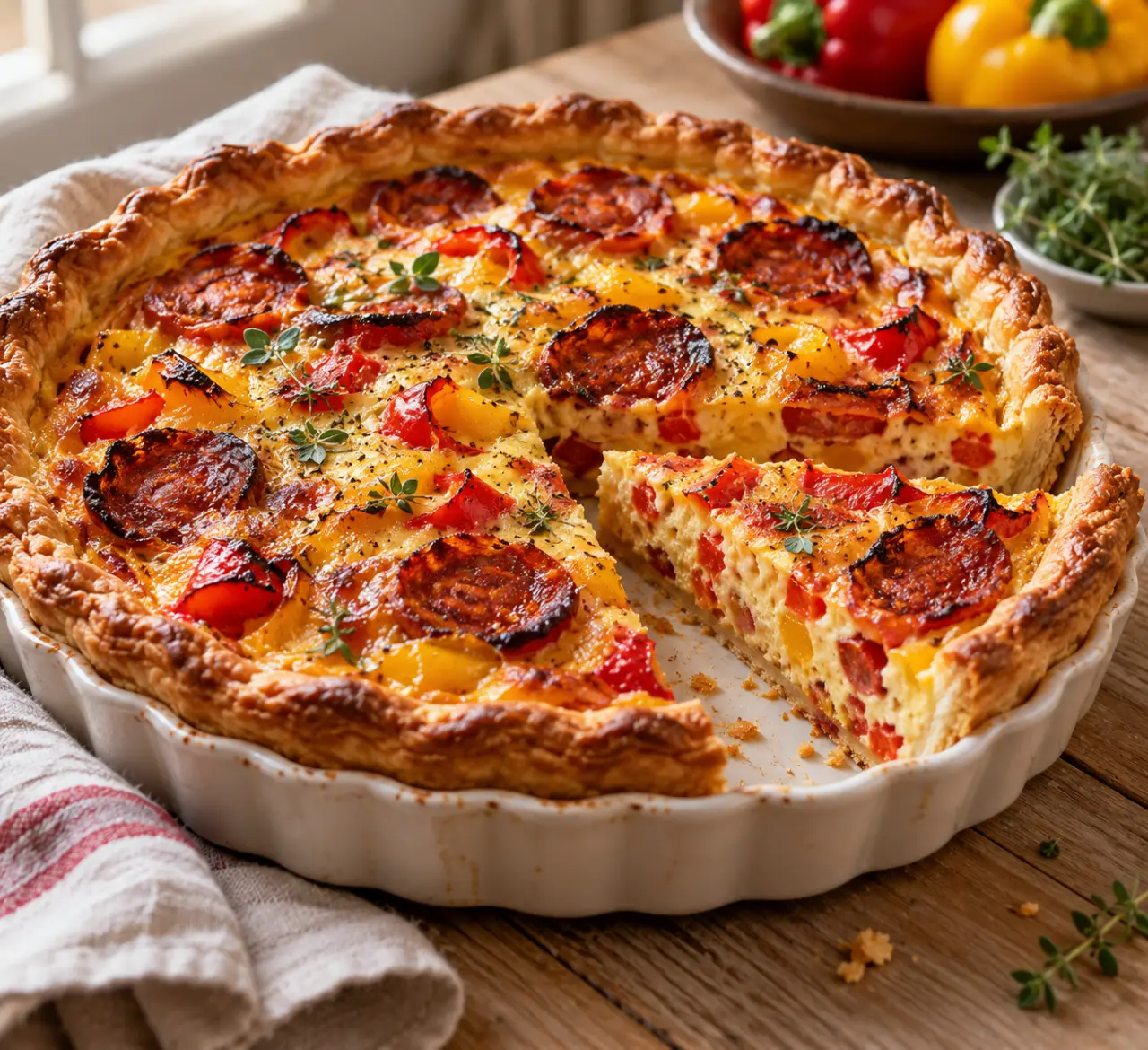 Quiche au chorizo et poivron : une pâte dorée, une garniture sans excès d’eau