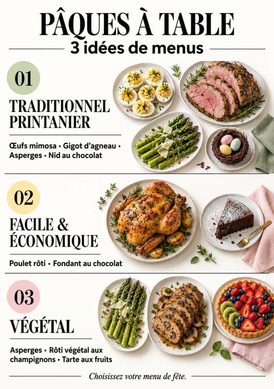 Idées repas de Pâques : trois menus traditionnels, économiques et végétariens