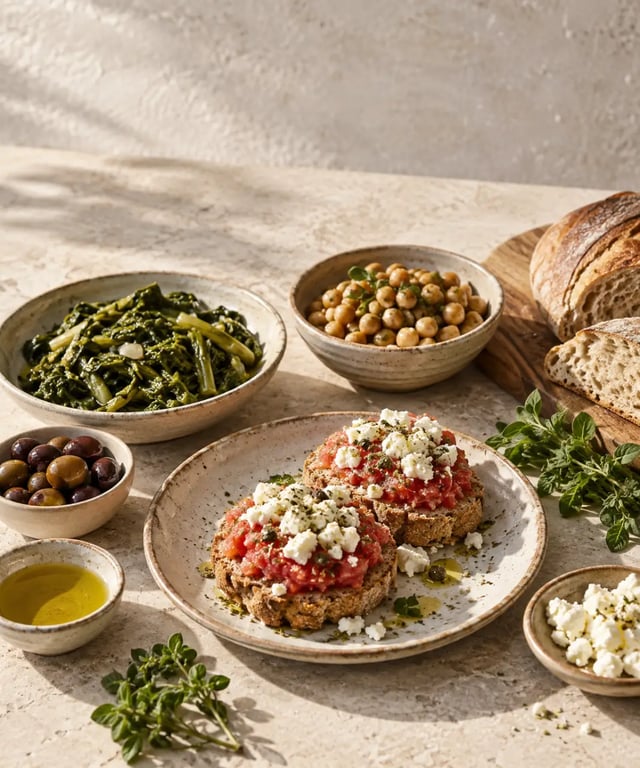 La cuisine crétoise : 265 recettes, avec dakos, légumes, légumineuses et huile d’olive sur une table traditionnelle
