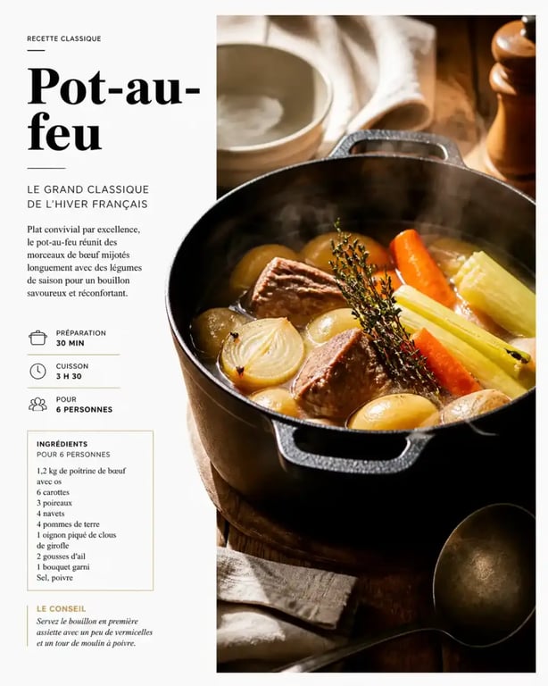 Idées repas hiver : plat mijoté façon pot-au-feu servi en cocotte