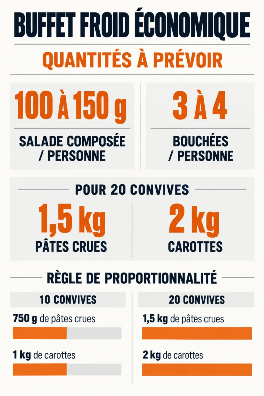 Infographie des quantités pour des entrées froides pas chères selon le nombre de convives