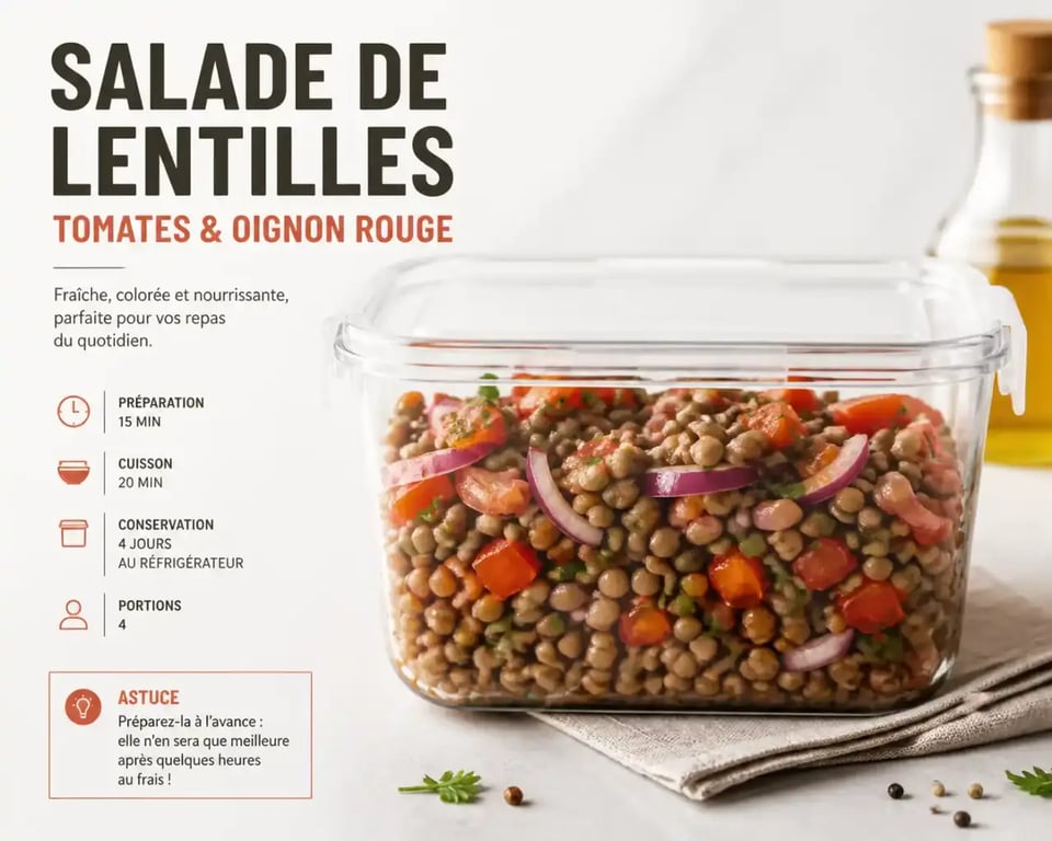 Salade de lentilles composée, idée de recette nomade facile à transporter