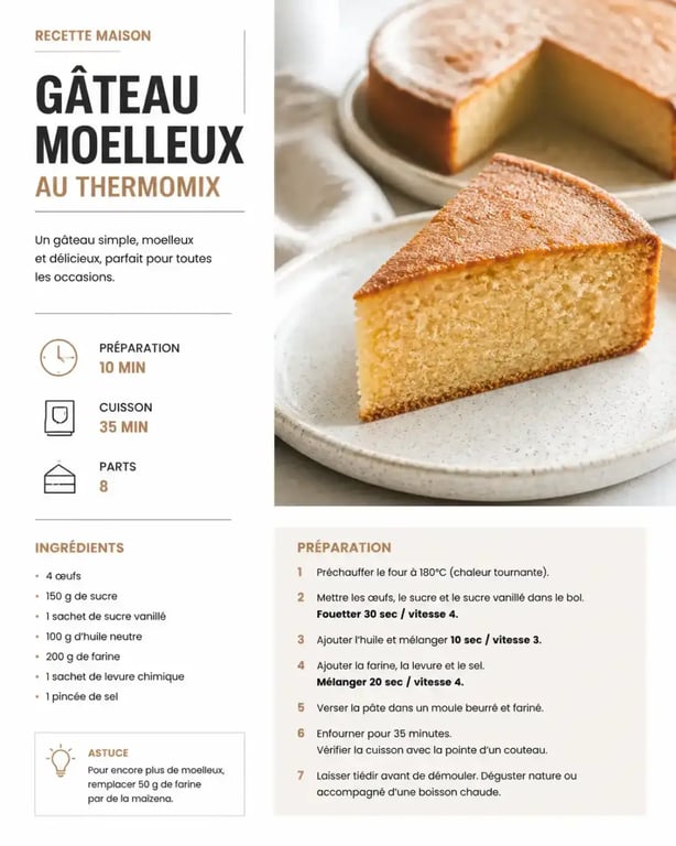 Gâteau express Thermomix moelleux et réussi sur une assiette