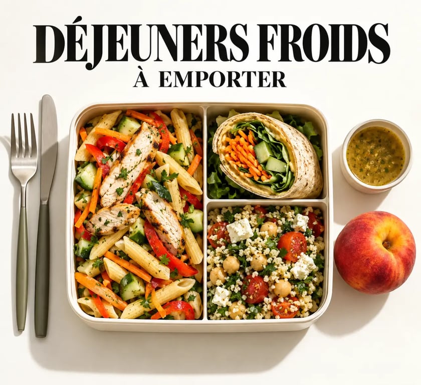 Idées de repas froids à emporter dans une lunch box avec salade, wrap et taboulé