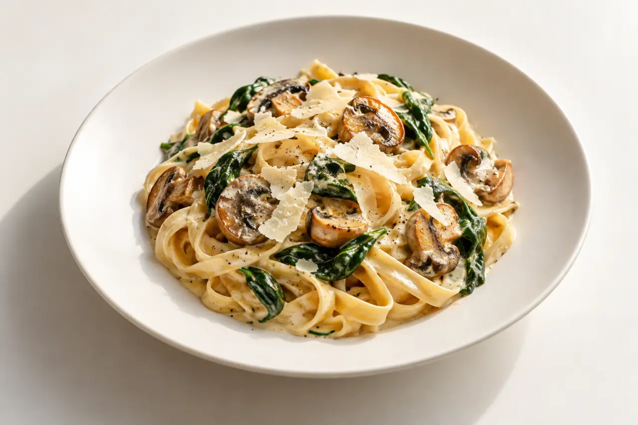 Tagliatelles recettes faciles aux champignons, aux épinards et à la crème